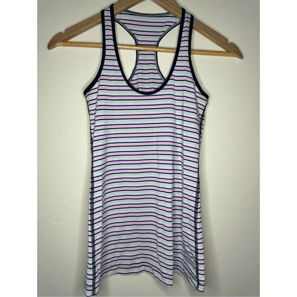🌸 Lululemon Pink Yellow Blue and Black Stripe Tank Size 4